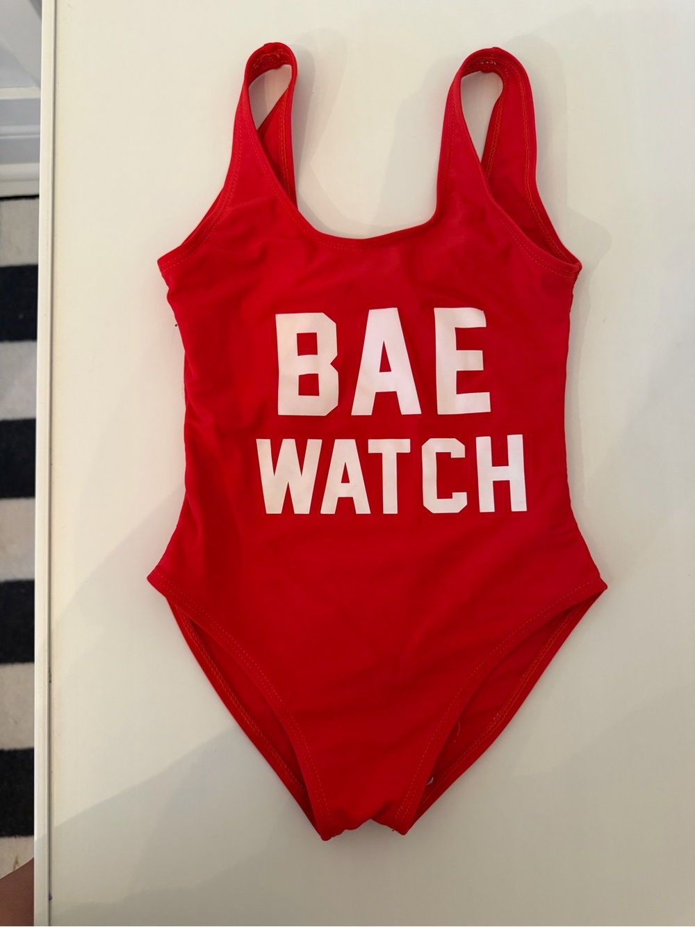 Kids Red 'BAE WATCH' One-Piece Swimsuit